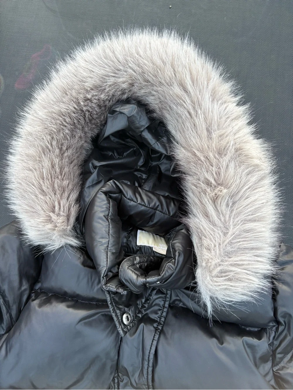 Michael Kors Black Long Quilted Puffer Coat with Faux Fur Hood